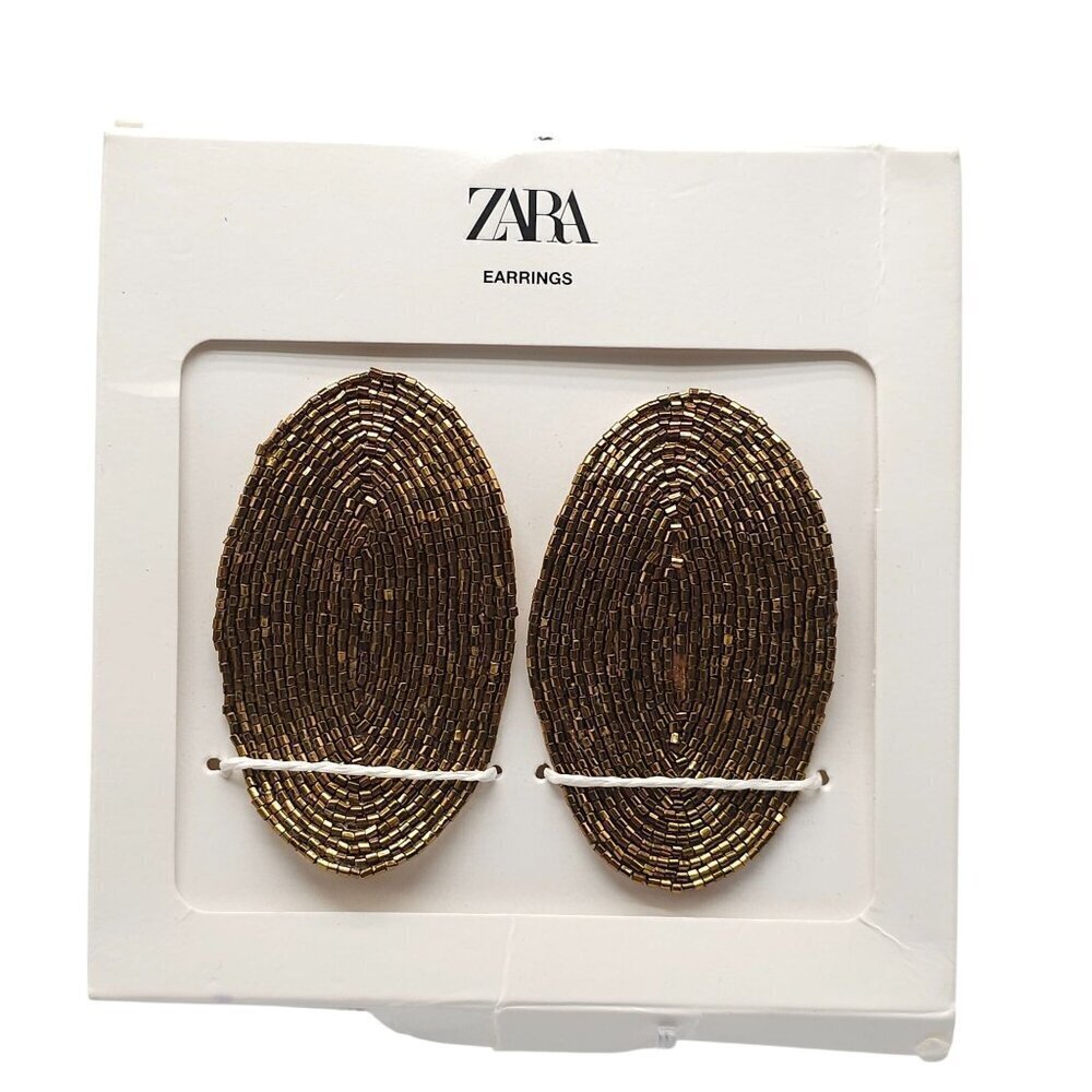 Zara Beaded Statement Earrings Oval Design Gold Tone 4340/206/303